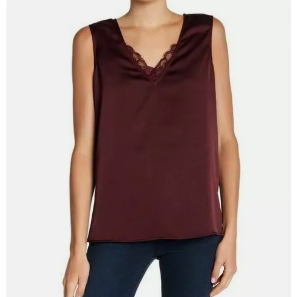 NYDJ V Neck Satin Lacrosse Trim Tank Top